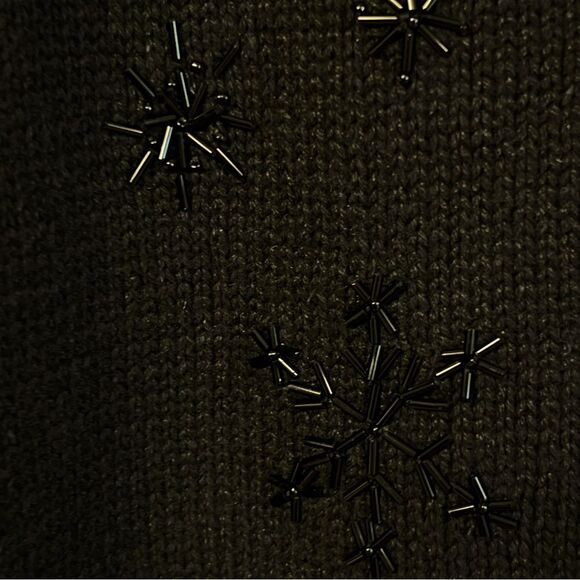 Holiday Editions Black Beaded Snowflake Cardigan Sweater Sz XL Stretch Christmas - Picture 4 of 7
